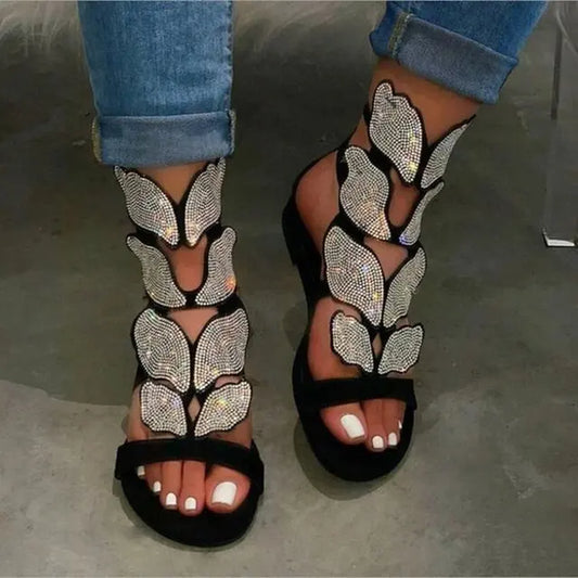 Summer Fashion Sandals for Women plus Size Butterfly Crystal Gladiator Sandals Comfortable Open Toe Shoes Woman Sandalias 2023